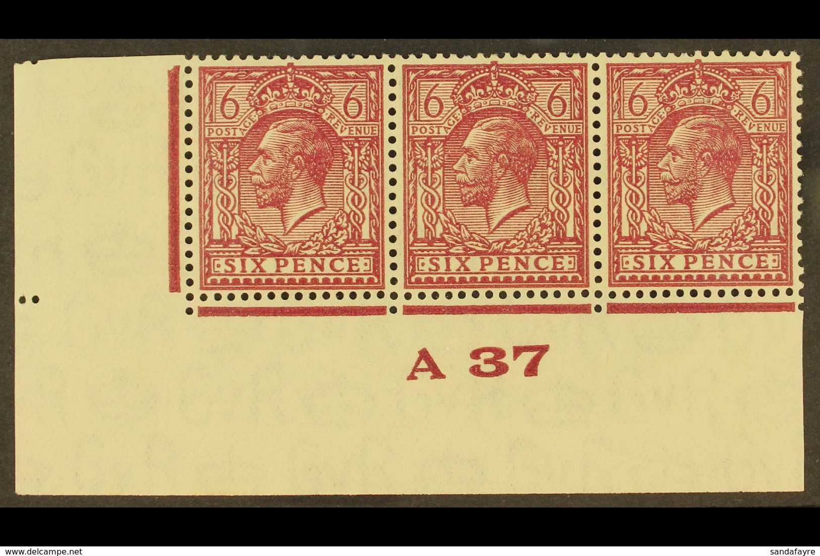 1924-6 6d Deep Purple, Wmk Block Cypher, "A 37" Control Strip Of 3, SG Spec N42(6), Never Hinged Mint. For More Images,  - Ohne Zuordnung