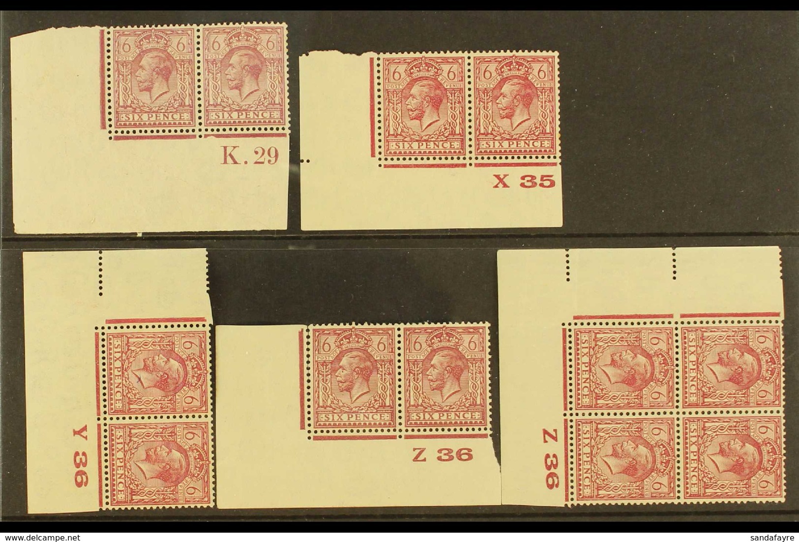 1924-6 Group Of 6d Wmk Block Cypher Controls, Comprising K.29, X 35, Y 36, Z 36 Corner Pairs And Z 36 Corner Block Of 4, - Unclassified