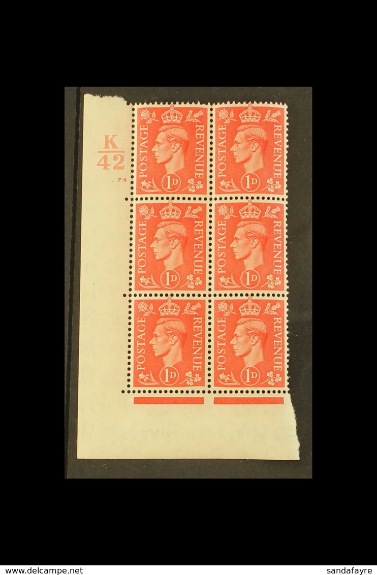 1941 1d Pale Red Control K42 Corner Block 6, Cylinder 74 No Dot, The Lower Pair Showing The Two CURVED FRAME Varieties,  - Non Classés