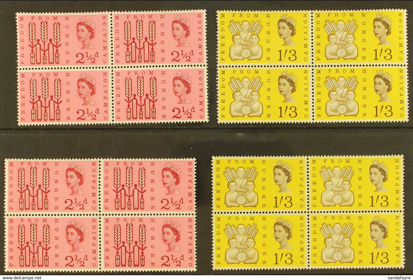 1963 Freedom From Hunger Normal & Phosphor Complete Sets, SG 634/35 & SG 634p/35p, Never Hinged Mint BLOCKS Of 4. (4 Blo - Autres & Non Classés