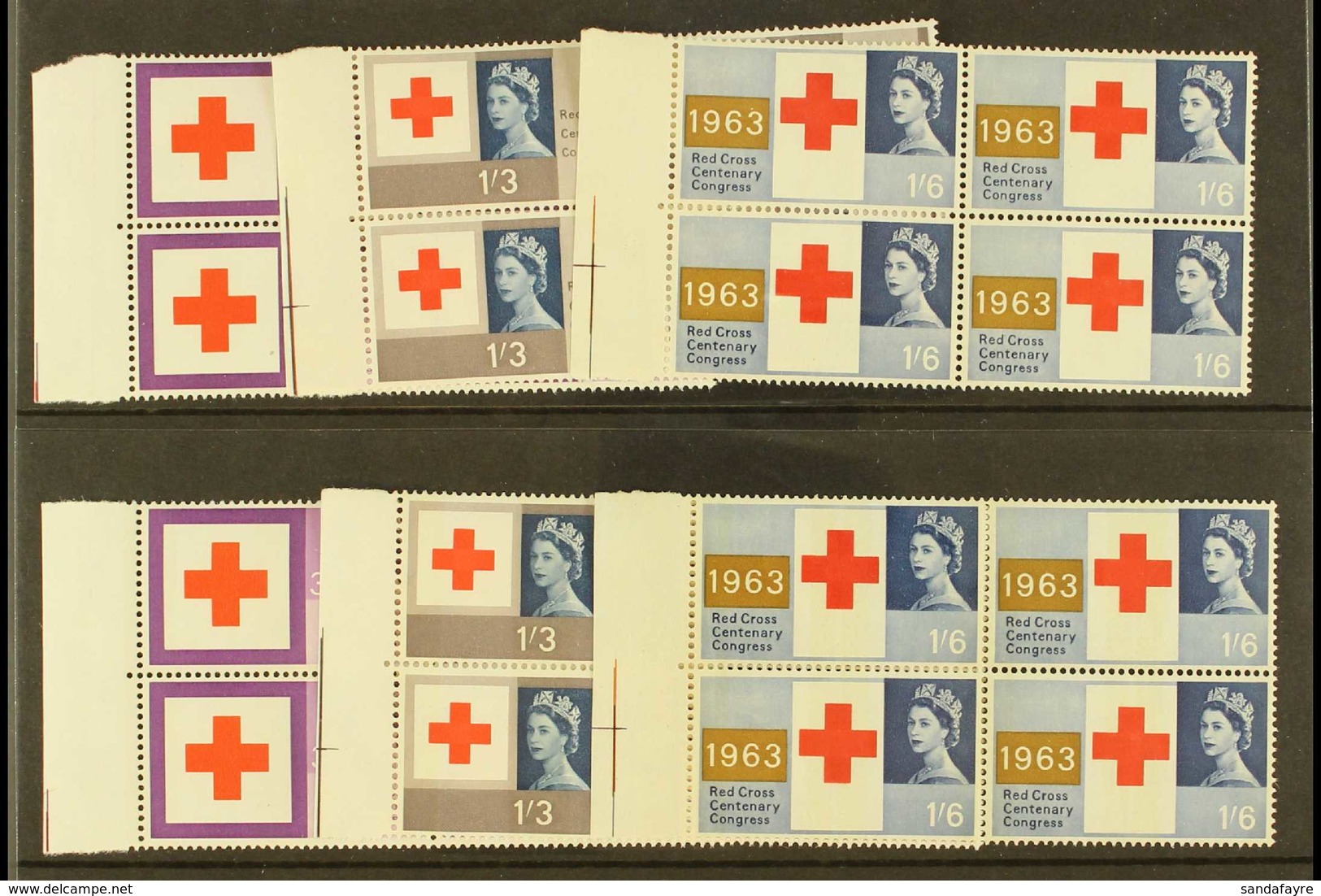 1963 Red Cross Centenary Normal & Phosphor Complete Sets, SG 642/44 & SG 642p/44p, Never Hinged Mint Marginal BLOCKS Of  - Autres & Non Classés