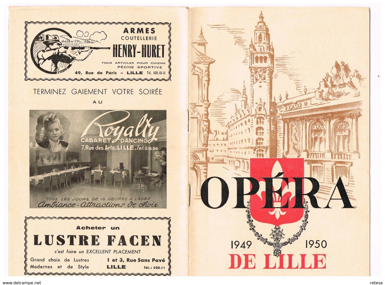 PROGRAMMA  OPERA DE LILLE 1949/1950  LA TOSCA  PUCCINI - Programmes