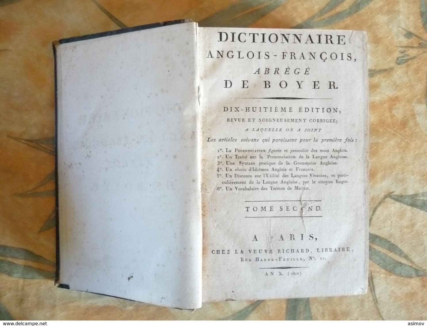 Dictionnaire De Boyer Anglois-françois Tome Second 1802 (J) - 1801-1900