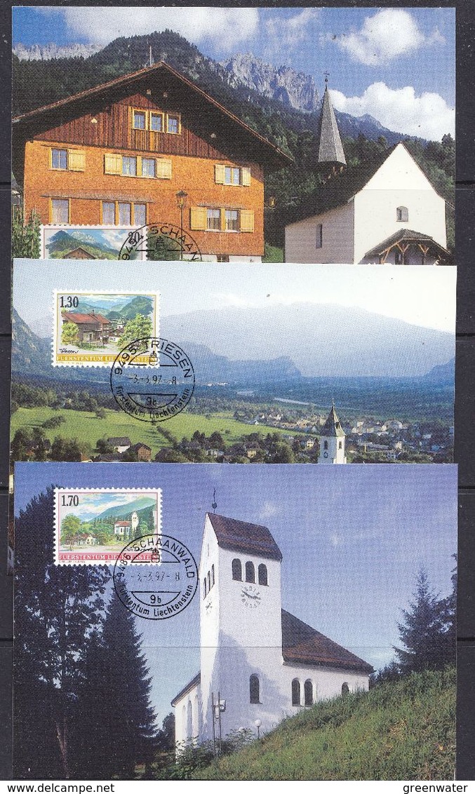 Liechtenstein 1997 Dorfsansichten 3v 3 Maxicards (37332) - Maximum Cards