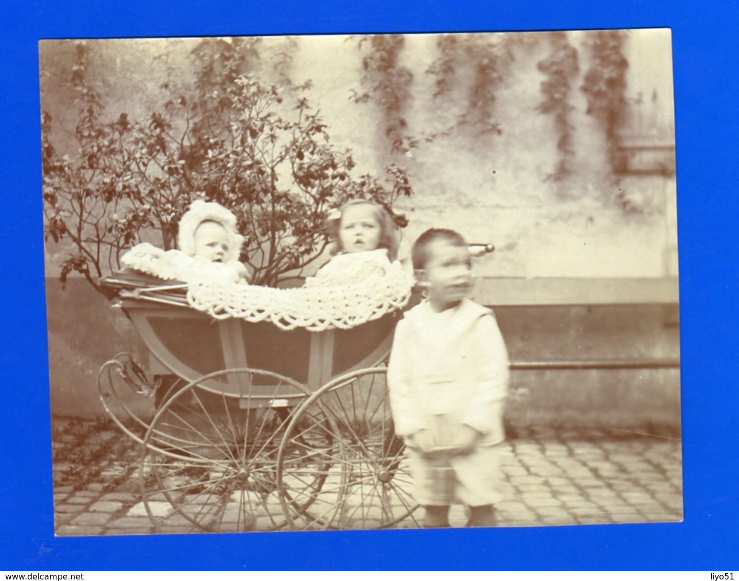 Bébé . Quatre Photographies Anciennes  Sépia  . Bébés Dans Landaus , Dans Baignoire En Zinc , Sur Pots De Chambre - Other & Unclassified