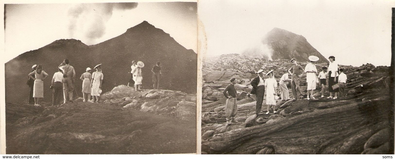 Lot De Photographies Anciennes, Groupe Au Sommet D'un Volcan, Sans Doute L'Etna Ou Le Vésuve, Photos Des Années 1930 - Lieux