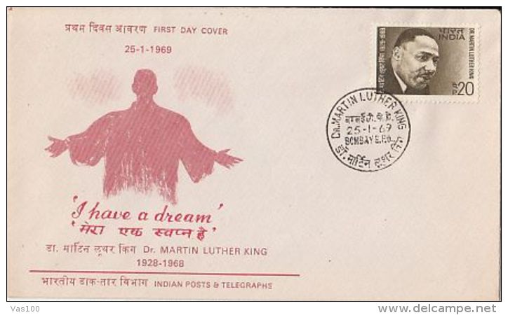 MARTIN LUTHER KING, COVER FDC, 1969, INDIA - Martin Luther King