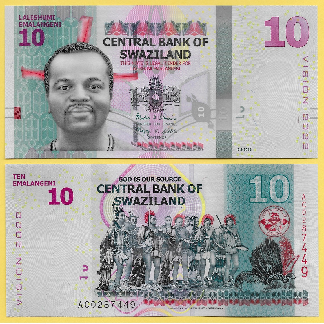 Swaziland 10 Emalangeni P-41a 2015 UNC - Swaziland