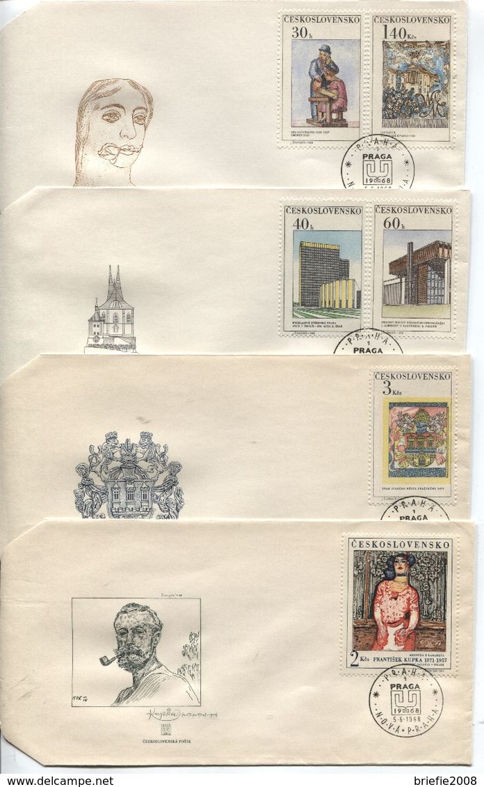 CSSR # 1792-7 FDC. Das Neue Prag Bauwerke,Präsidentenstandarte,Gemälde Kupka. Uz '1' - FDC