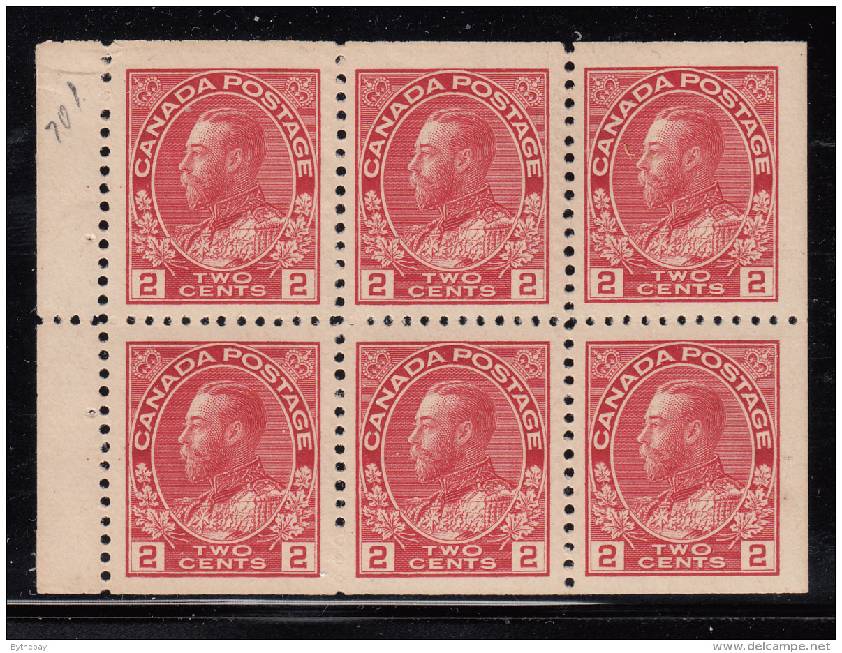 Canada 1911-25 MNH Scott #106a 2c Admiral Pane Of 6 - Booklets Pages