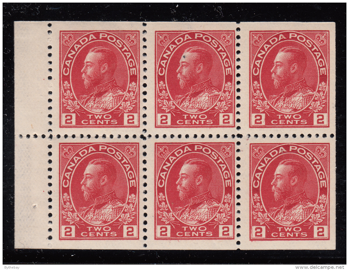 Canada 1911-25 MNH Scott #106a 2c Admiral Pane Of 6 Re-entry - Booklets Pages