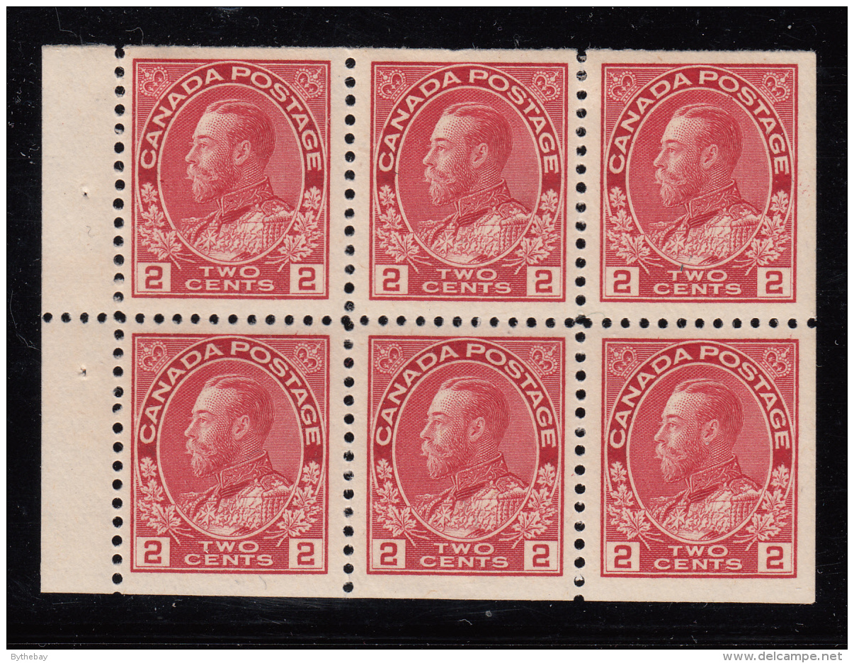 Canada 1911-25 MH Scott #106a 2c Admiral Pane Of 6 Re-entry - Pagine Del Libretto