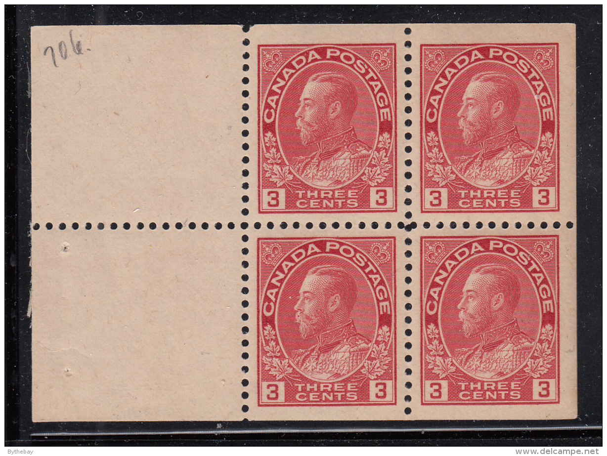 Canada 1911-25 MH Scott #109a 3c Admiral Pane Of 4 - Pages De Carnets