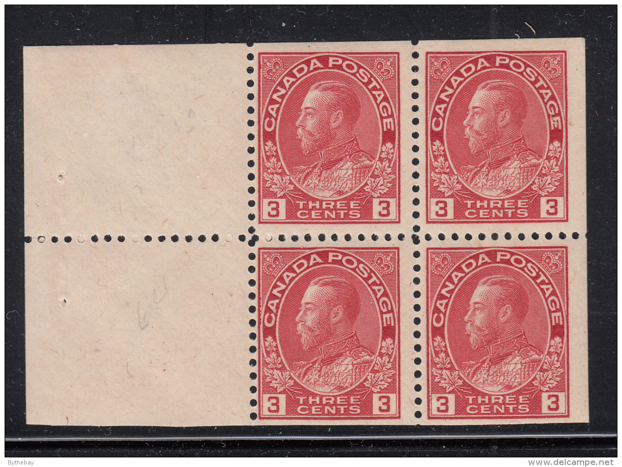 Canada 1911-25 MH Scott #109a 3c Admiral Pane Of 4 Re-entry - Heftchenblätter