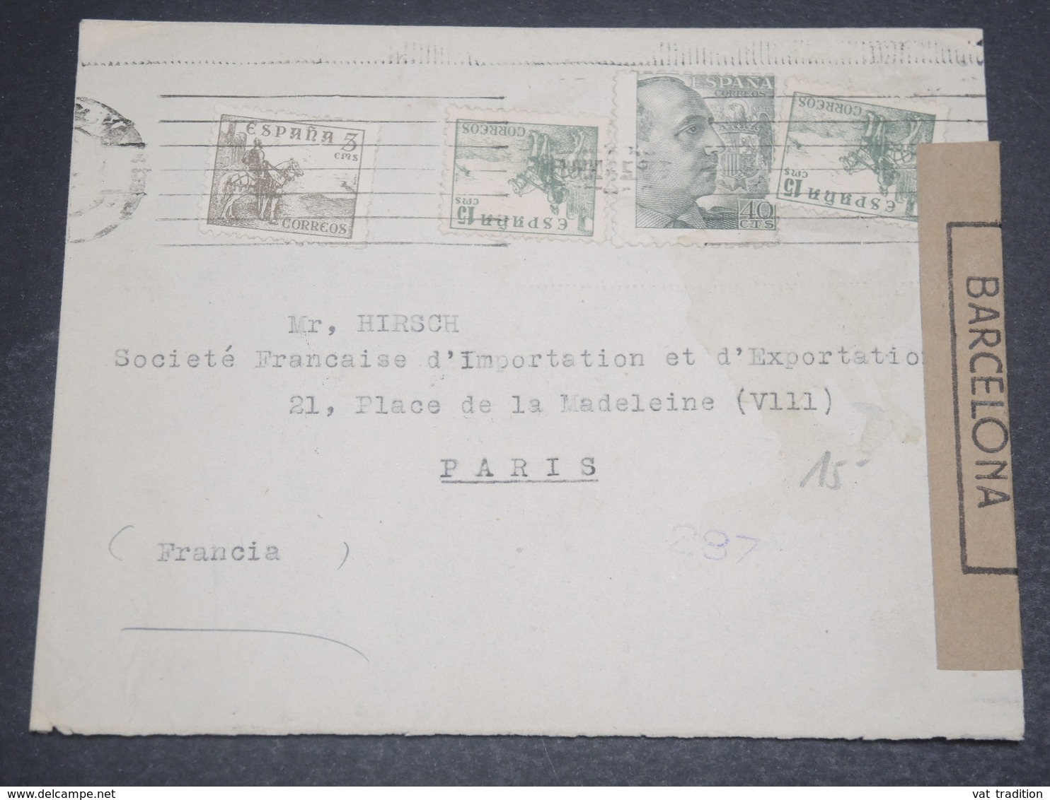 ESPAGNE - Enveloppe Pour Paris En 1945 Avec Censure De Barcelone - L 12282 - Nationalistische Zensur