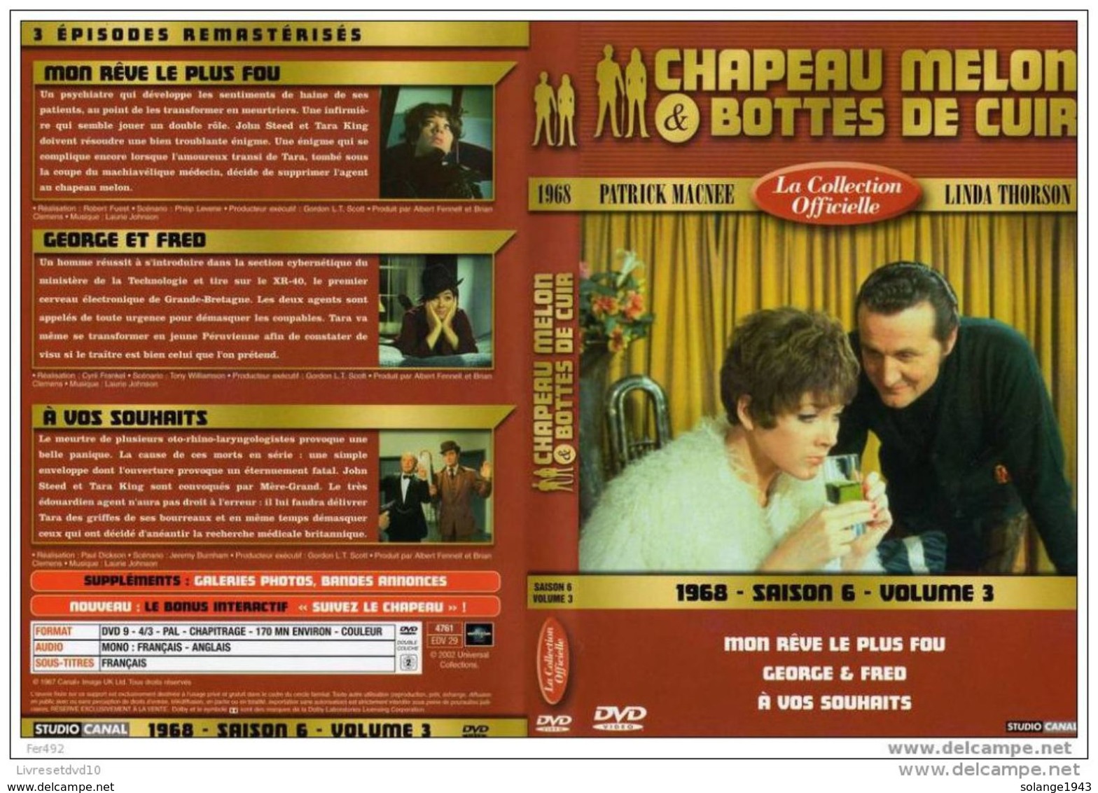 DVD CHAPEAU MELON ET BOTTES DE CUIR  SAISON 6 VOL 3  Port 110 Gr Ou 30gr - TV Shows & Series