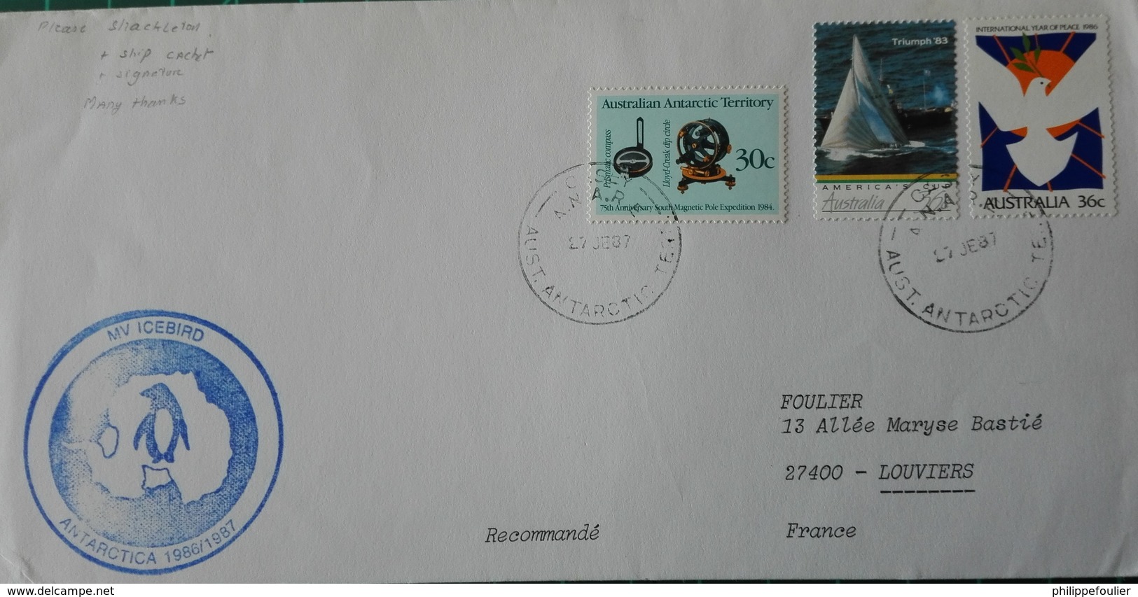 AAT Casey 27/01/87 Cover  - MV Icebird  - Autralian  + Aat Stamps - Lettres & Documents