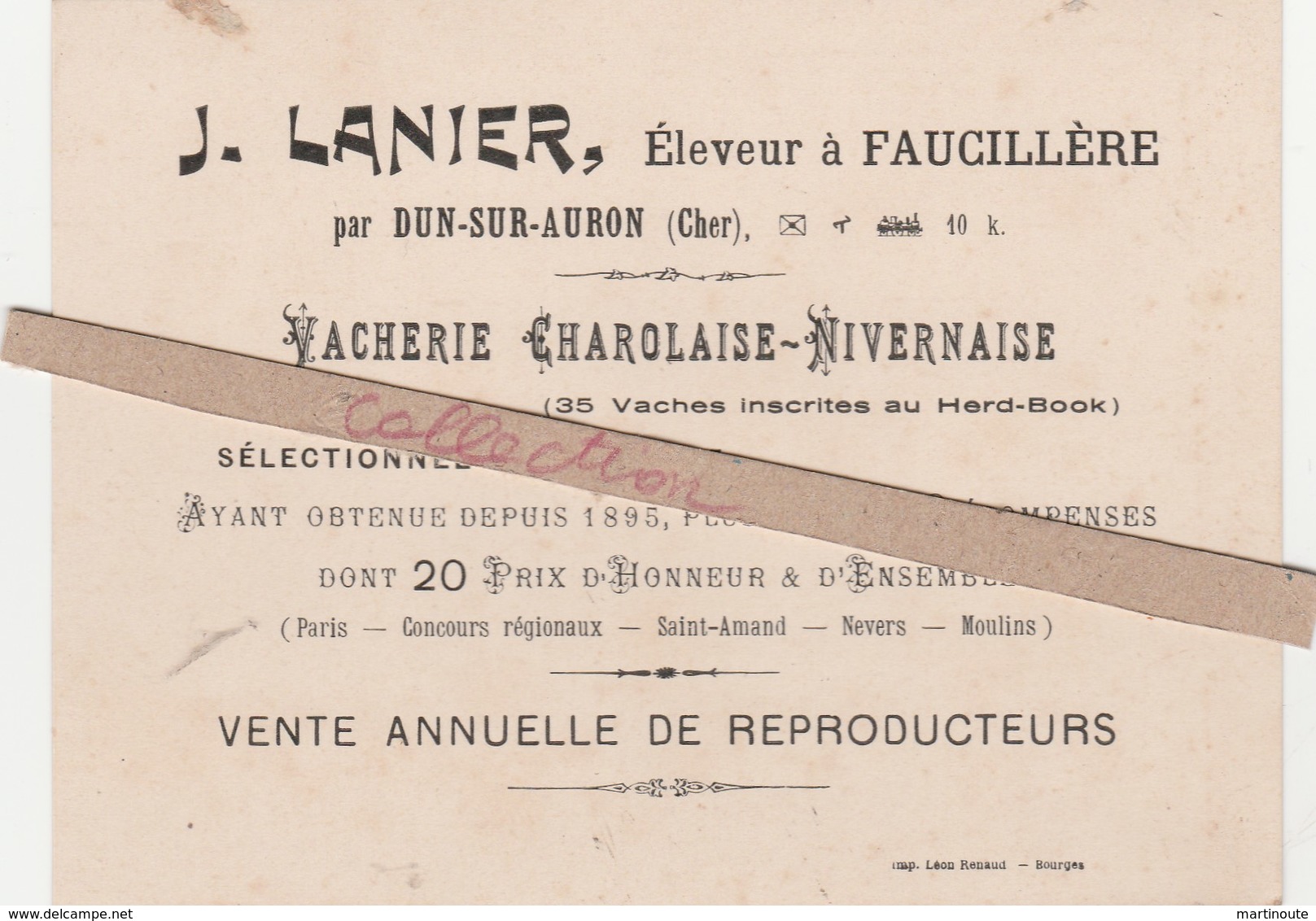 - CARTE J. LANIER, Eleveur à FAUCILLERE Par DUN-SUR-AURON - 002 - Autres & Non Classés