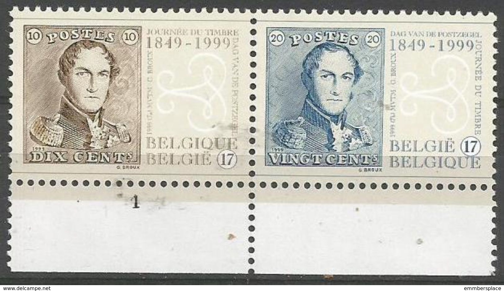 Belgium - 1999 First Postage Stamps Pair MNH **    Sc 1737a - Unused Stamps