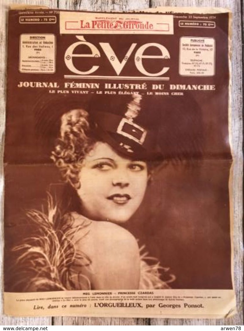 Eve Journal Feminin Mode Actualite Publicites Meg Lemonnier 23 Septembre1934 - Autres & Non Classés