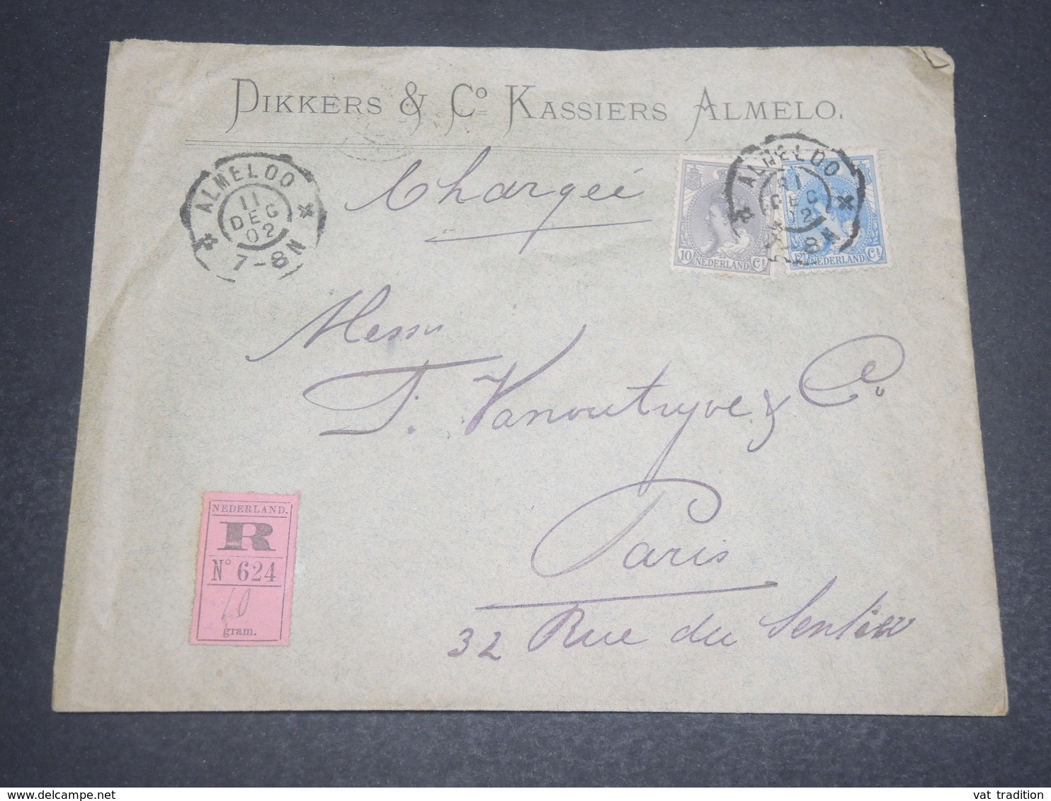 PAYS BAS - Enveloppe Commerciale En Recommandé De Almelo Pour Paris En 1902 - L 12316 - Brieven En Documenten