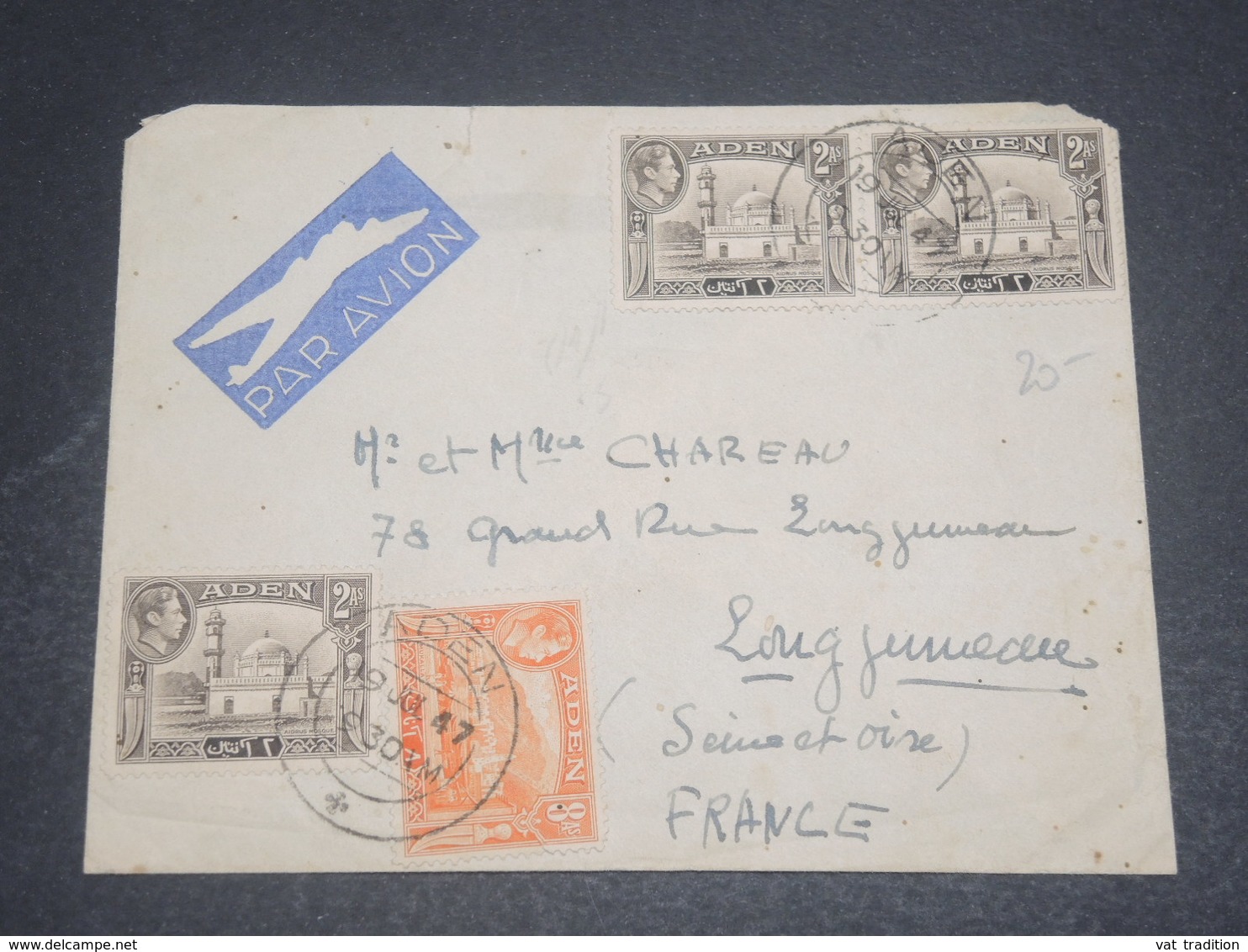 ADEN - Enveloppe Par Avion Pour La France En 1947 , Affranchissement Plaisant - L 12320 - Aden (1854-1963)