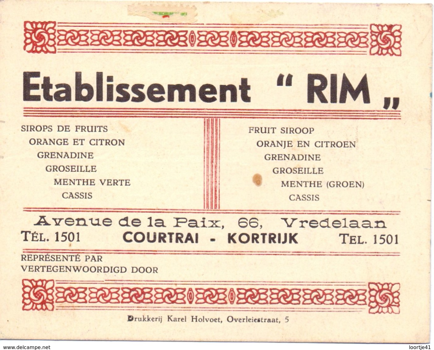 Visitekaart - Carte Visite - Pub Reclame Ets RIM - Kortrijk - Cartes De Visite