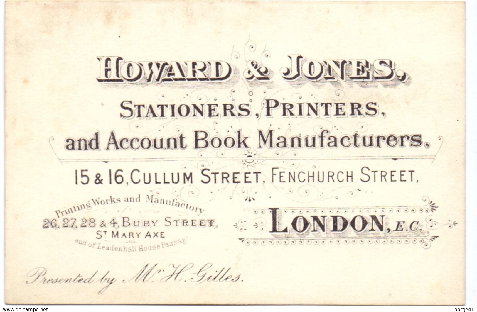 Visitekaartje - Carte Visite - Howard & Jones - Stationers Printers - London - Cartes De Visite