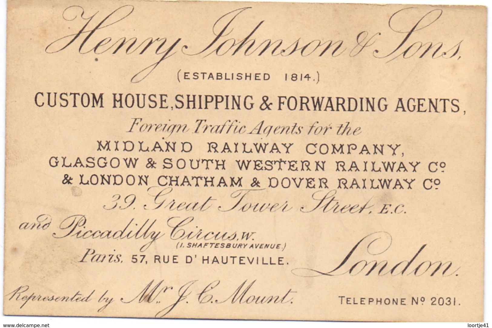 Visitekaartje - Carte Visite - Custom House - Shipping Agents - Henry Johnson & Sons  - London - Cartes De Visite