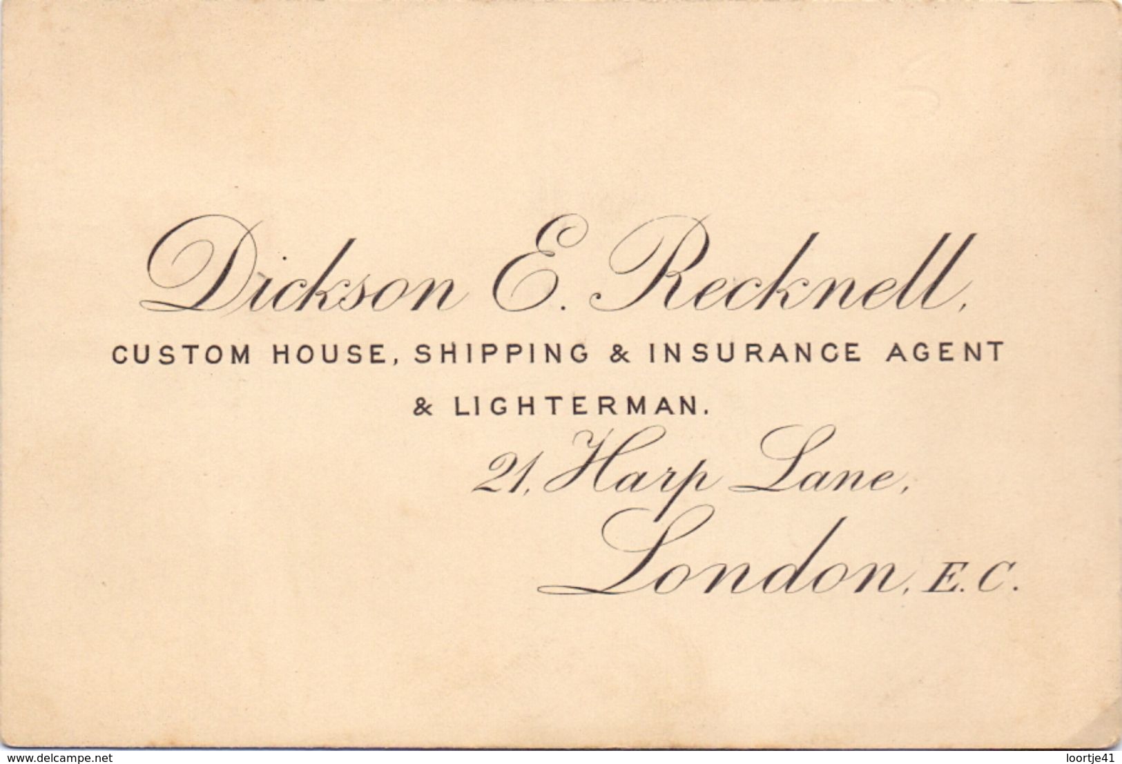 Visitekaartje - Carte Visite - Custom House - Shipping Agent - Dickson E. Recknell - London - Visiting Cards