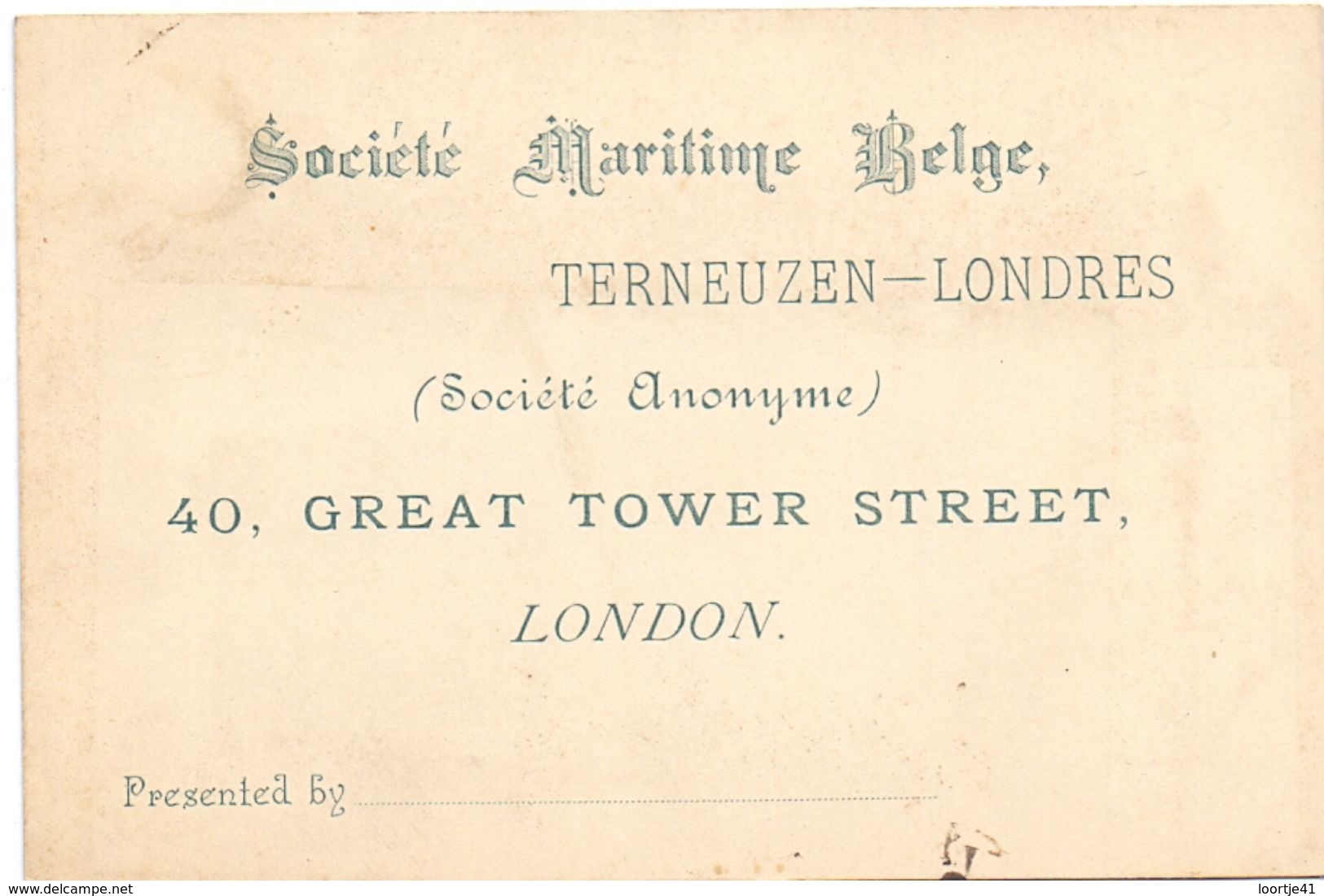 Visitekaartje - Carte Visite - Société Maritime Belge - Terneuzen Londres - London - Cartes De Visite