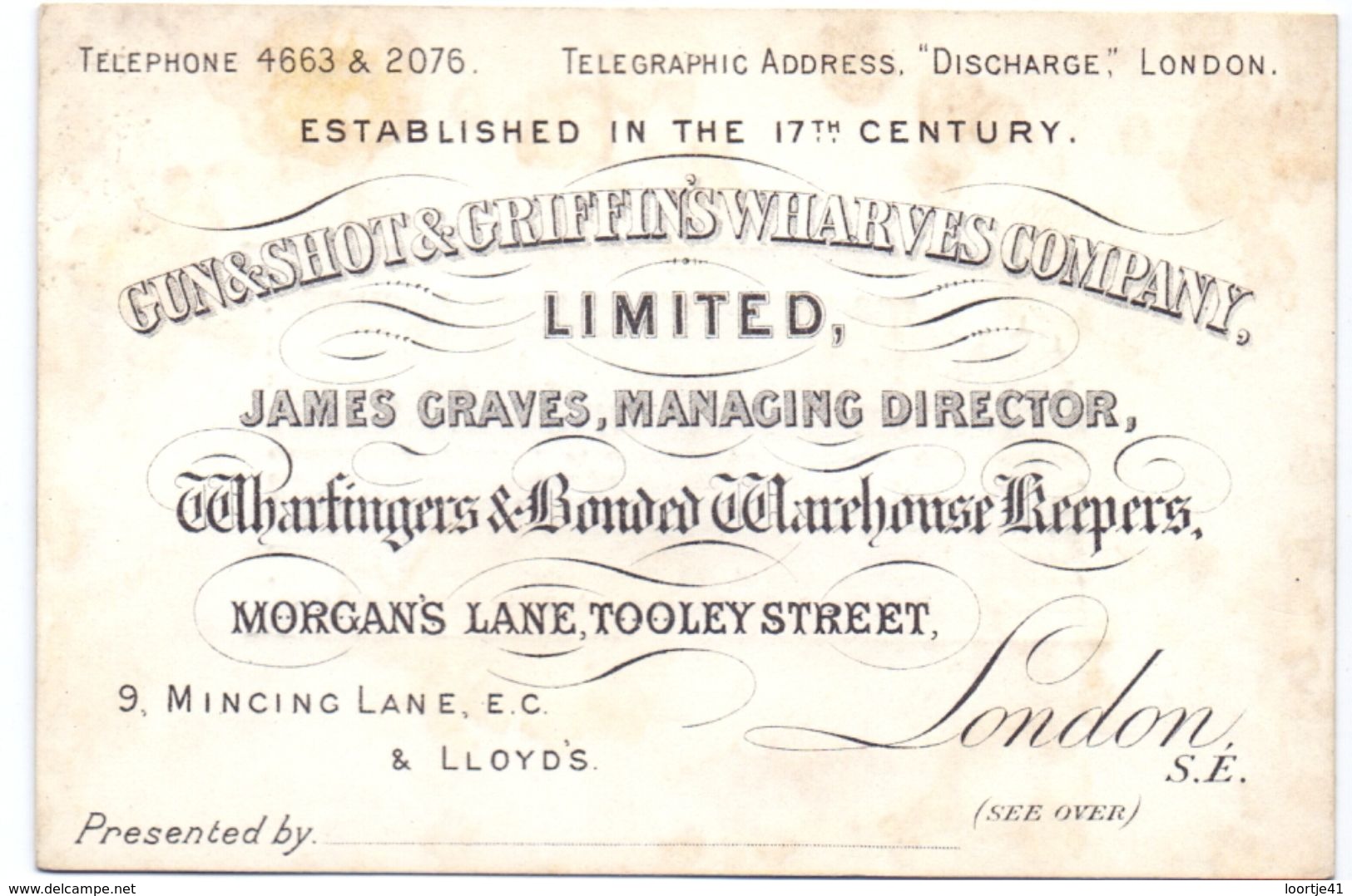 Visitekaartje - Carte Visite - Gun & Shot & Griffin's Wharves Company - London 1891 - Visiting Cards