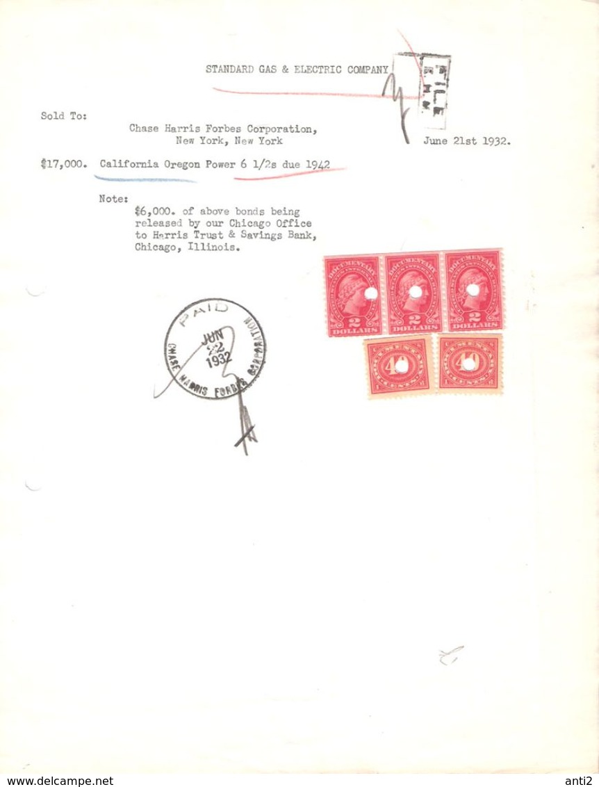 USA Document - Sales Contract With Document Stamps   - June 21 1932, Standard Gas & Electric Company - USA
