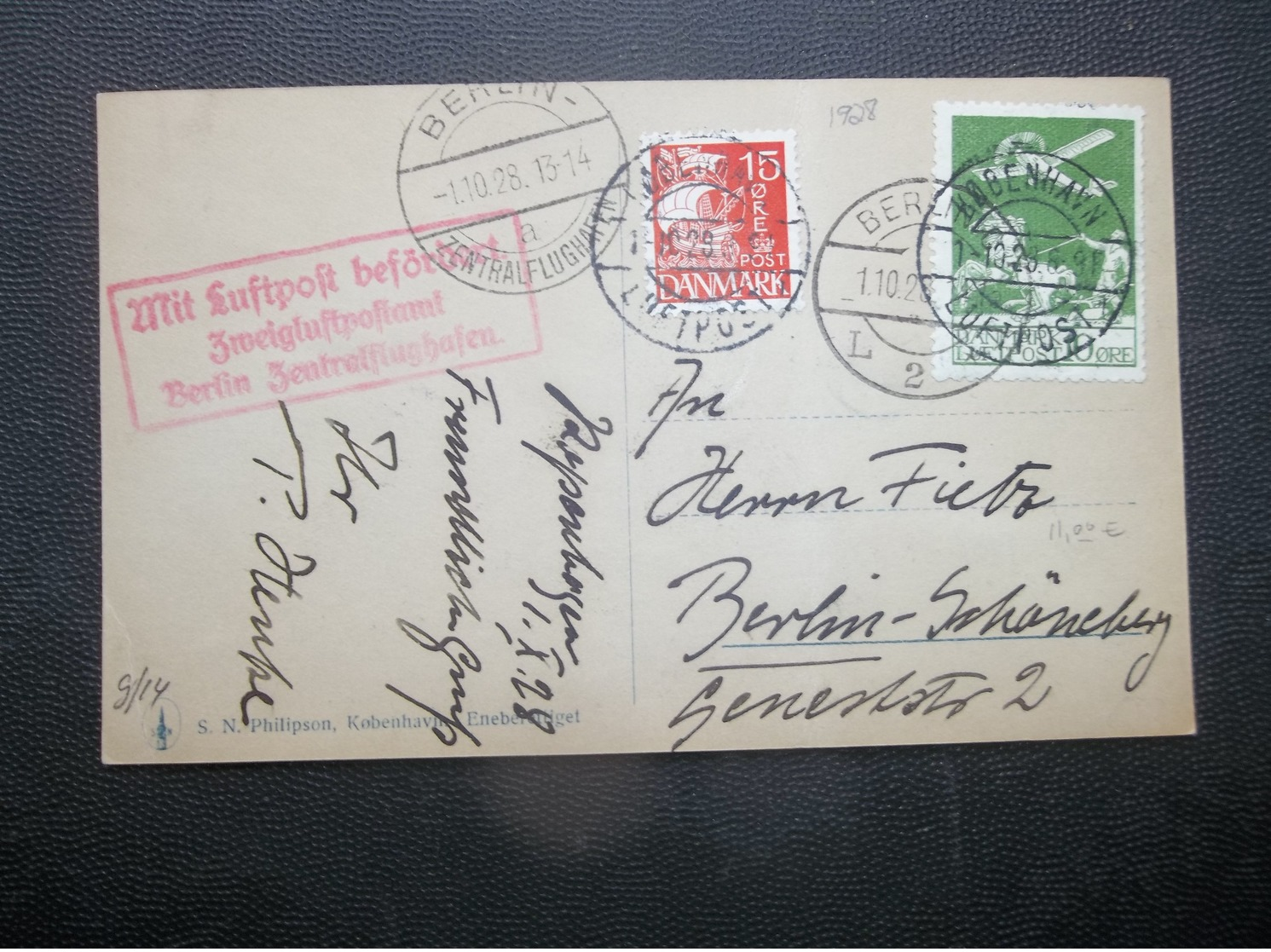 Danmark: 1928 Air PPC To Berlin-Schoneberg (#MY4) - Covers & Documents