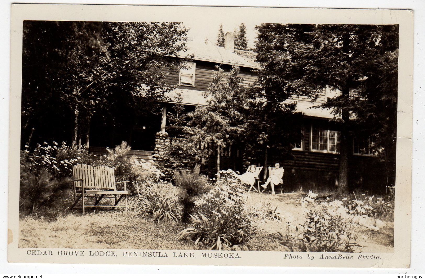 HUNTSVILLE, Ontario, Canada, Cedar Grove Lodge, Lake Peninsula, 194? AnnaBelle RPPC, Muskoka County - Muskoka