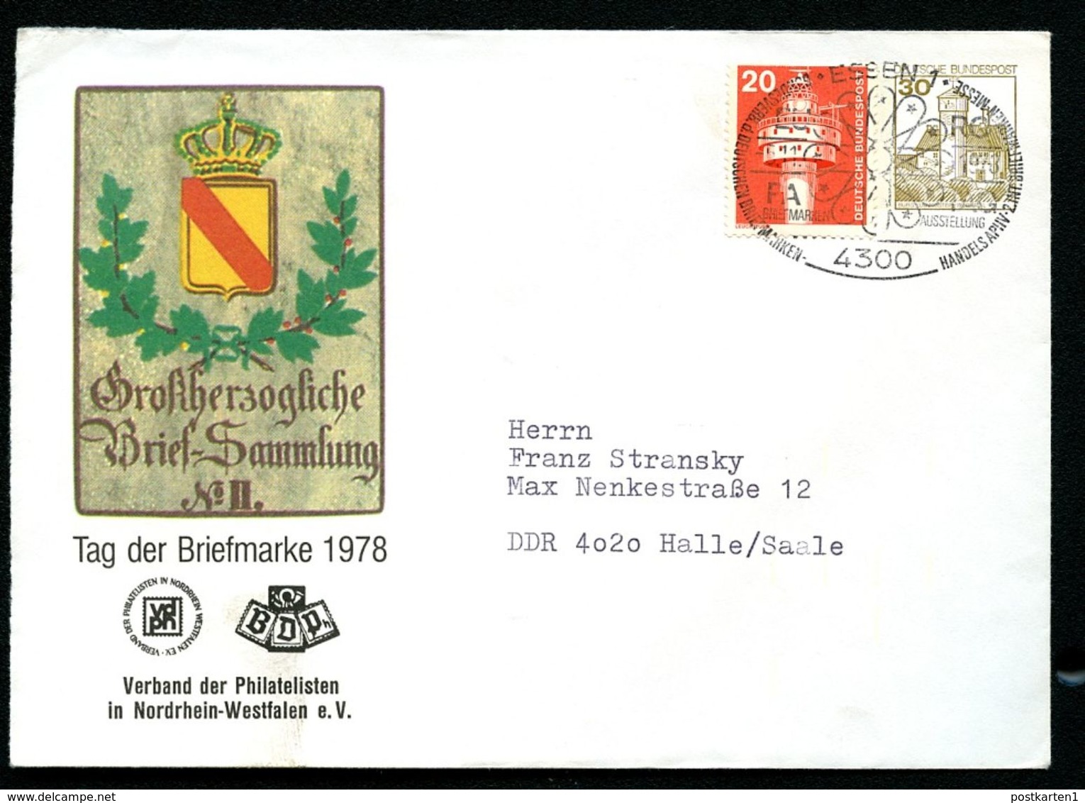 Bund PU108 C1/016a Privat-Umschlag TAG DER BRIEFMARKE LV NRW Sost. Essen 1978 - Enveloppes Privées - Oblitérées