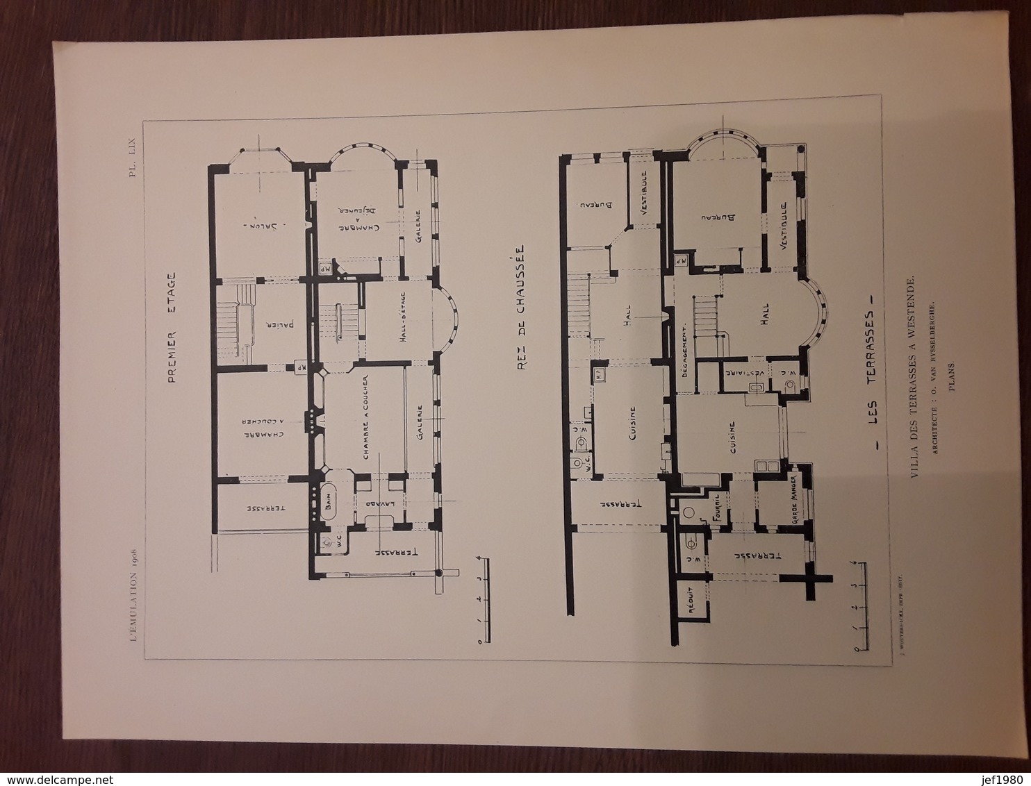 VILLA DES TERRASSES  A WESTENDE  1908  ARCHITECT O. VAN RYSSELBERGHE MET VOLLEDIG GRONDPLAN Afmetingen  27 Cm Op 36 Cm - Architecture