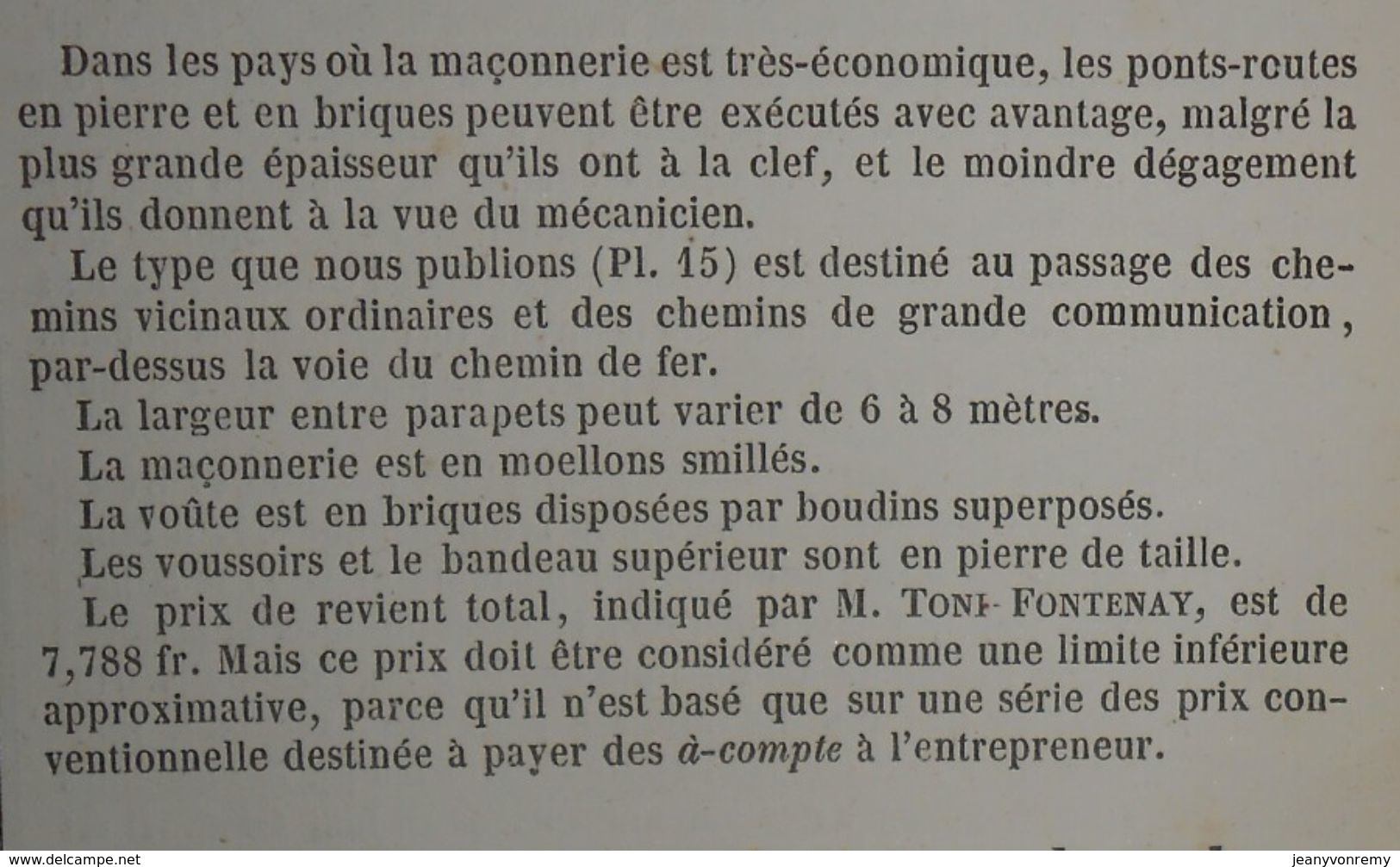 Plan D'un Passage Supérieur De 15 M De Rayon. Chemin De Fer De Saint Rambert à Grenoble. 1858 - Opere Pubbliche