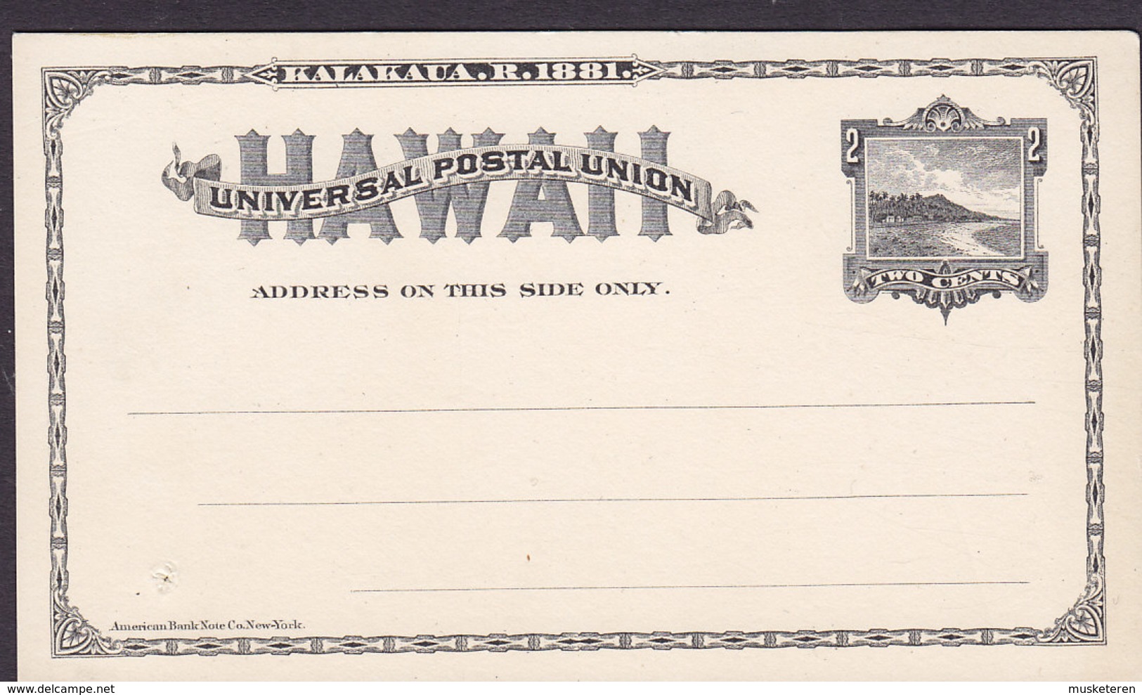 Hawaii UPU Universal Postal Union Postal Stationery Ganzsache Entier 1881 2 Cents Unused (2 Scans) - Hawaii