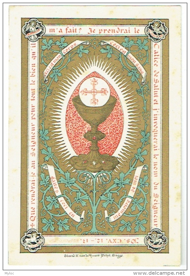 Image Religieuse. Souvenir De Communion. Gabrielle Verstraete. Bruges 1887. - Images Religieuses
