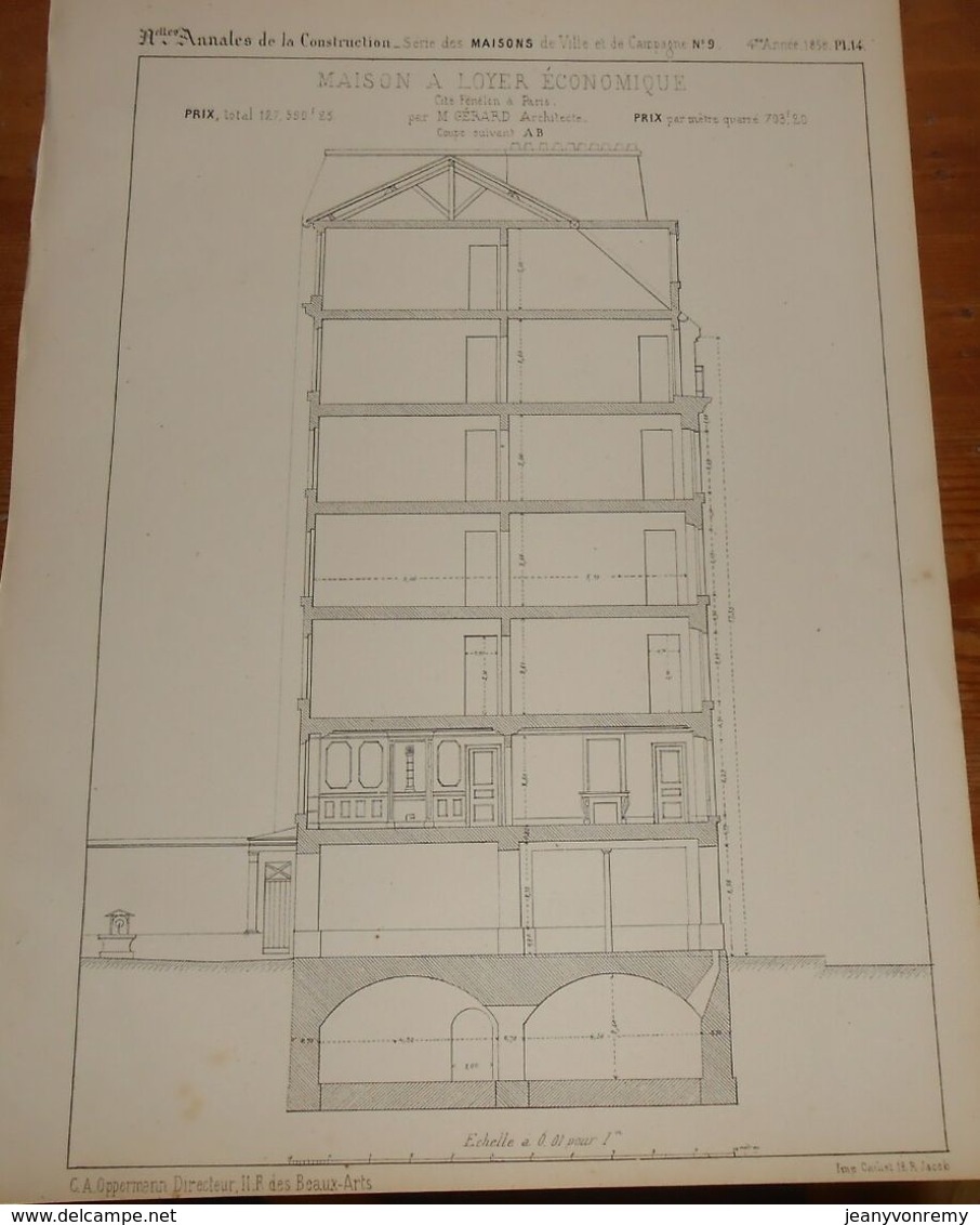 Plan D'une Maison à Loyer économique. Cité Fénelon à Paris 1858 - Arbeitsbeschaffung