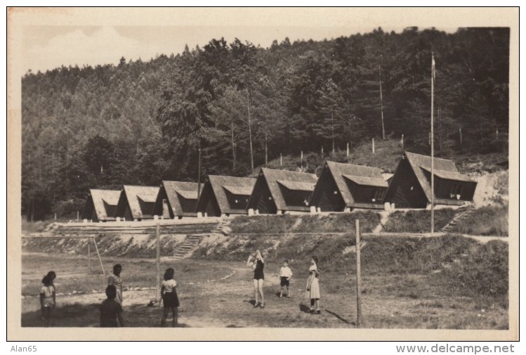 Brezova Pod Bradlom Slovakia, Summer Camp Scene Girls Play Volleyball, C1930s Vintage Real Photo Postcard - Slovakia