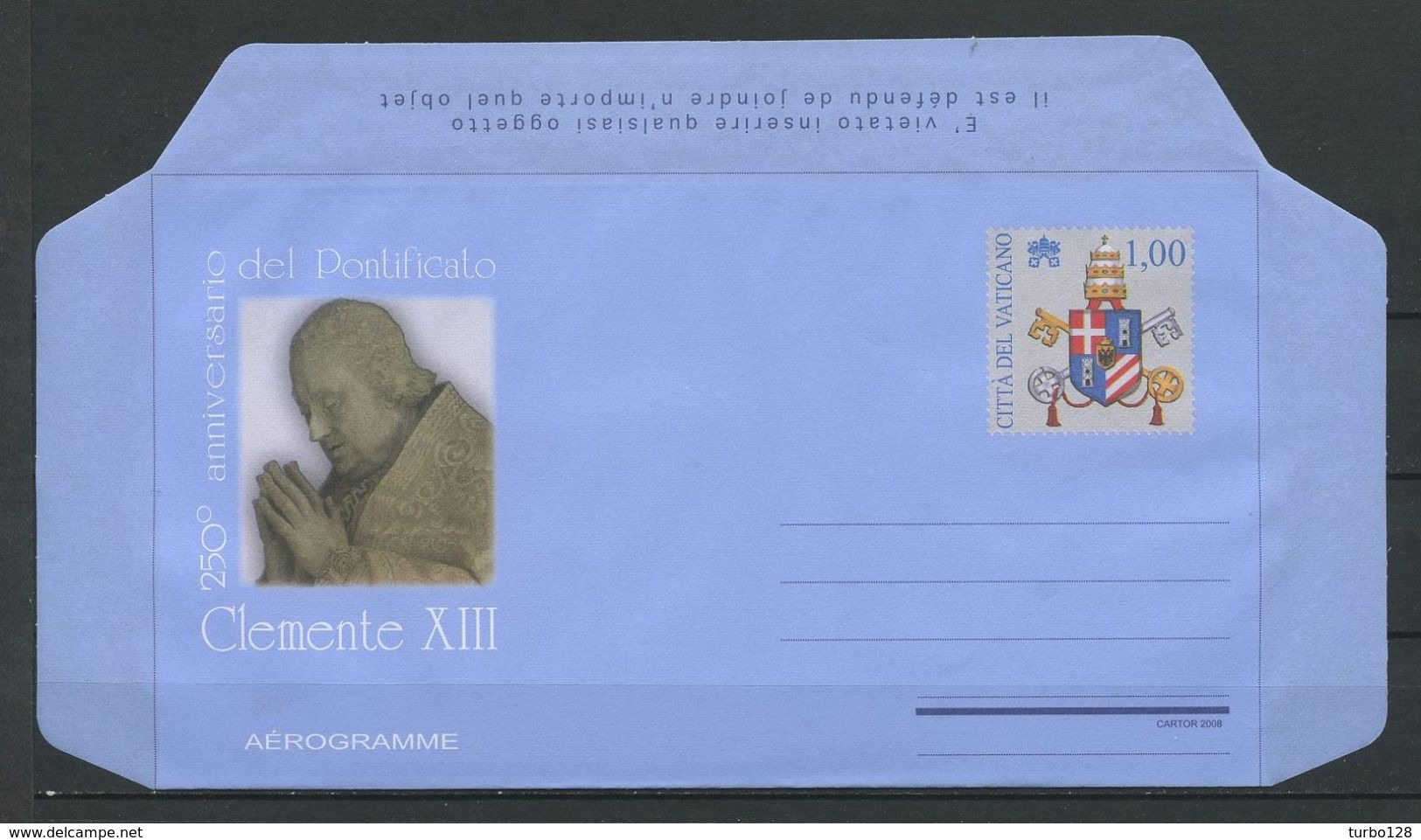 VATICAN 2008 Aérogramme Superbe Pontificato Clemente XIII - Storia Postale