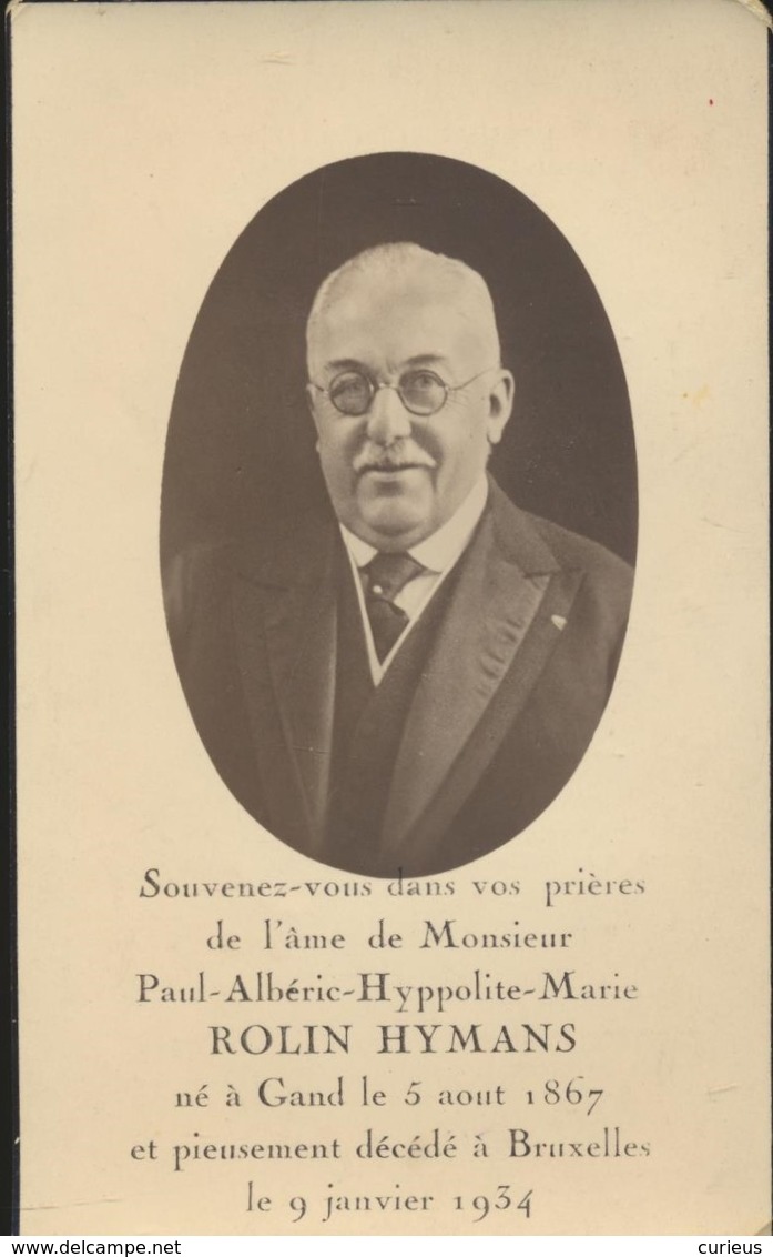 IMAGE MORTUAIRE* DOODSPRENTJE * NOBLESSE/ADEL * PAUL ROLIN HYMANS * GAND 1867 * BRUXELLES 1934 * PHOTO - Obituary Notices