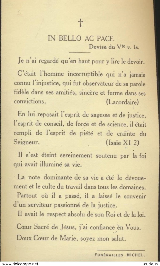 IMAGE MORTUAIRE * NOBLESSE * VICOMTE VAN ISEGHEM * OSTENDE 1851 * IXELLES 1940 * PHOTO - Obituary Notices