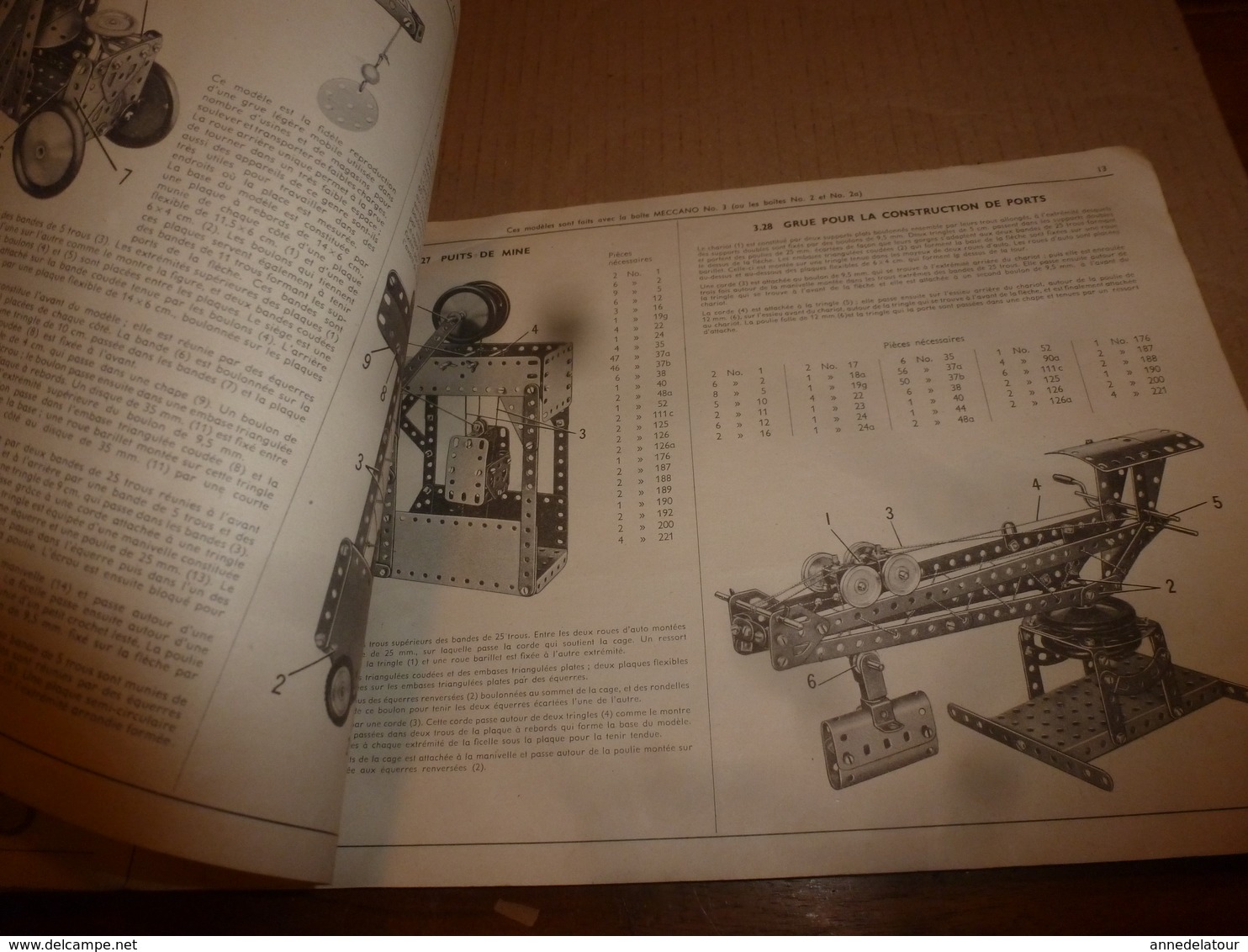 1940 Lot de 3 notices (manuels d'instruction) pour MECCANO pour boites  1A , 2A , 3A