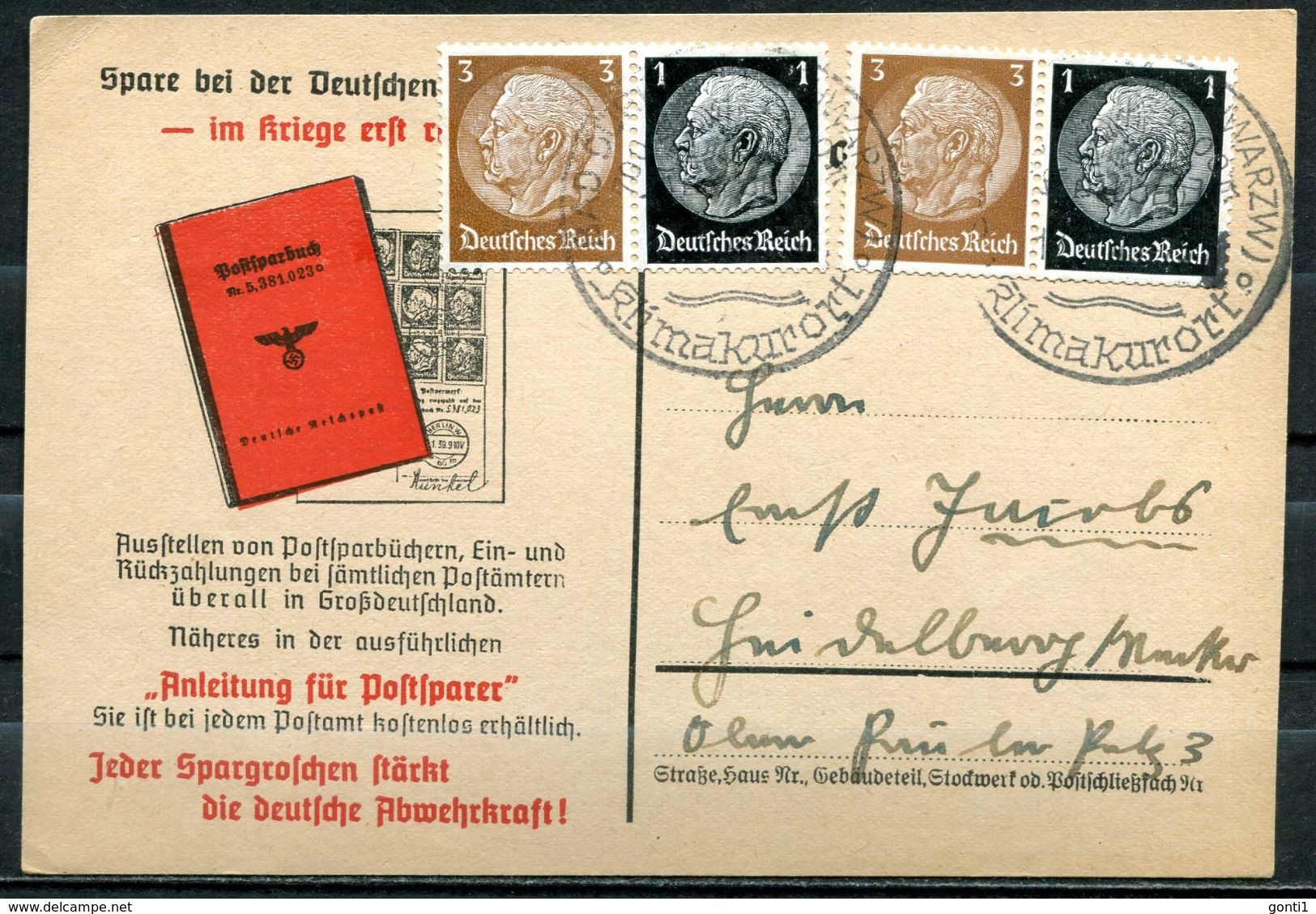 German Empires 1940 Propaganda Postwerbekarte(Postsparer) Mit 2xZdr.Mi..W77 U.SST"Bad Dürrheim-Klimakurort"1 Beleg - Sonstige & Ohne Zuordnung