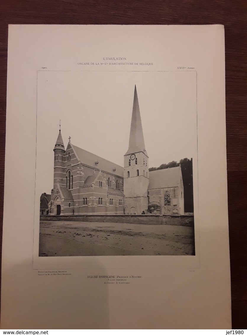 EGLISE D HINGENE PROVINCIE  DE ANVERS  ARCHITECT  J .  CALUWAERS JAAR 1904 AFMETINGEN 32 CM OP 45 CM - Architecture