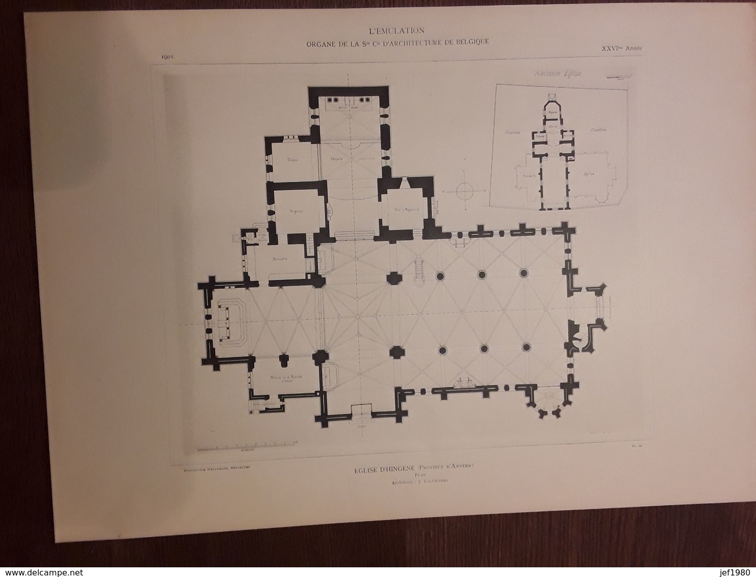 EGLISE D HINGENE PROVINCIE  DE ANVERS  ARCHITECT  J .  CALUWAERS JAAR 1904 AFMETINGEN 32 CM OP 45 CM - Architecture