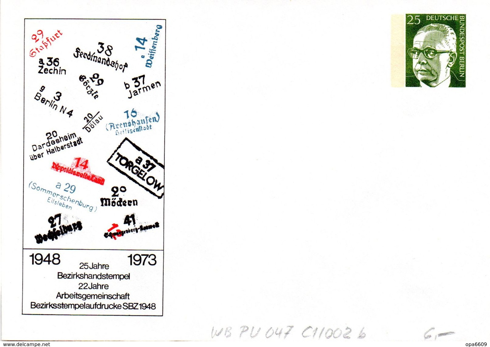 Berlin Privat GZS-Umschlag PU 047 C1/002-b WSt.25(Pf) Grün,"25 Jahre Bezirkshandstempel" Ungebraucht - Privatumschläge - Ungebraucht